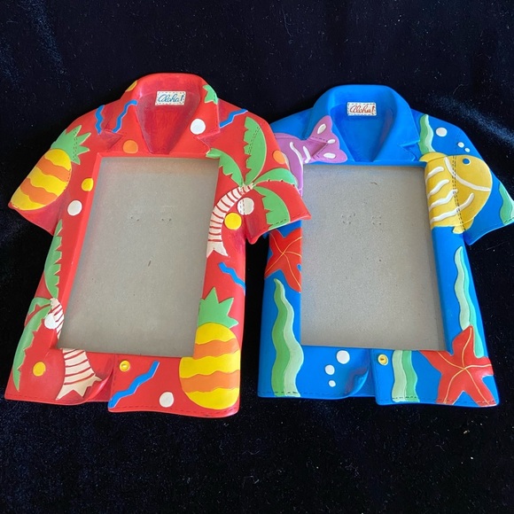 Lot of 2 Tropical Hawaiian Shirt Aloha  3.5” x 5" picture frames Fish Ocean - Picture 7 of 8